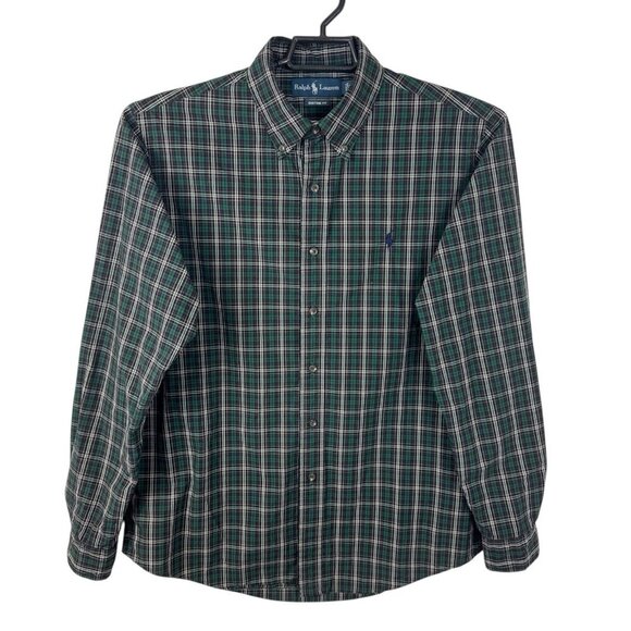 Ralph Lauren Custom Fit Men's L Button Down Shirt LS Multi Plaid Green EUC - Picture 1 of 11